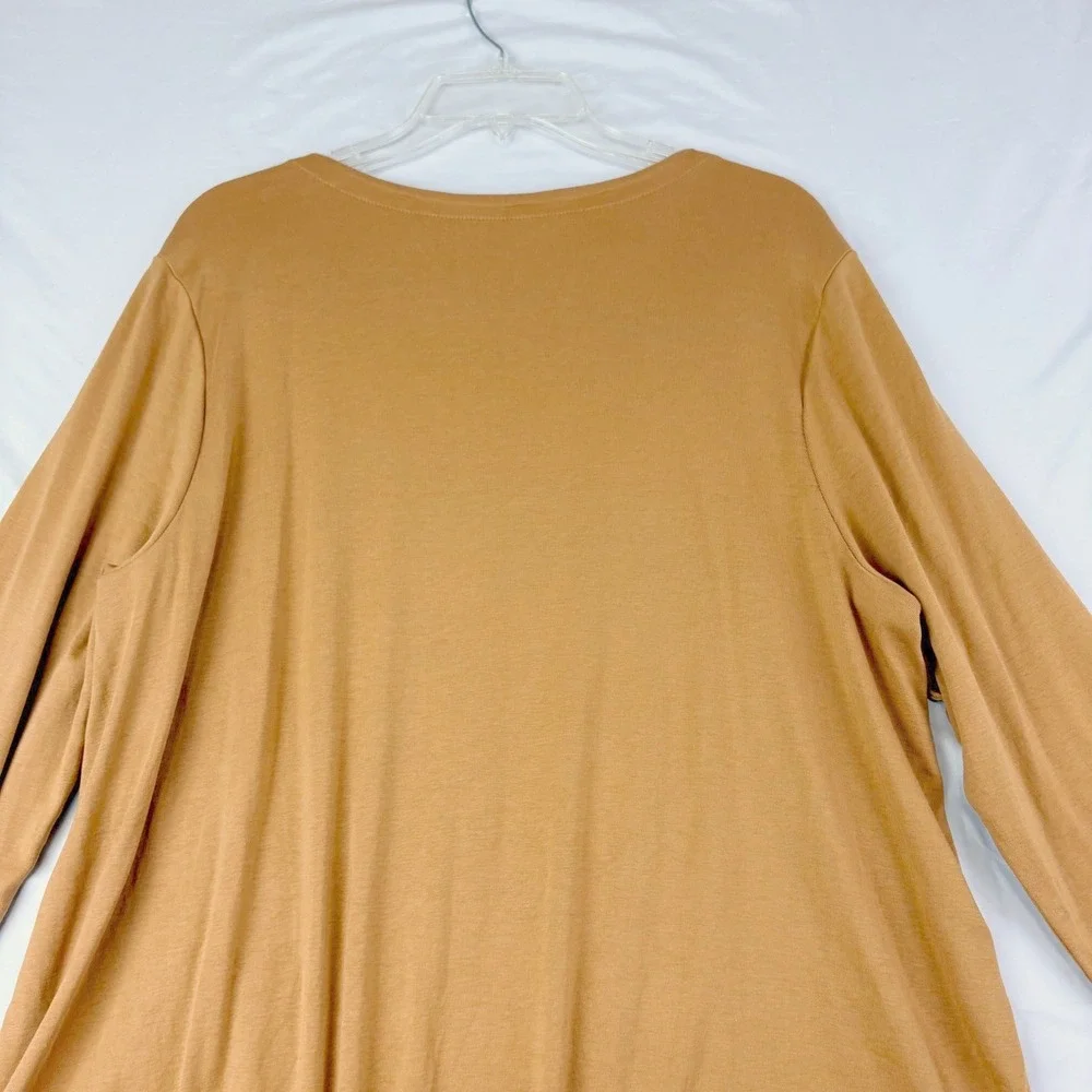 J. Jill XL Brown Pima Cotton 3/4 Sleeve Scoop Neck Tee Relaxed Basic Minimalist